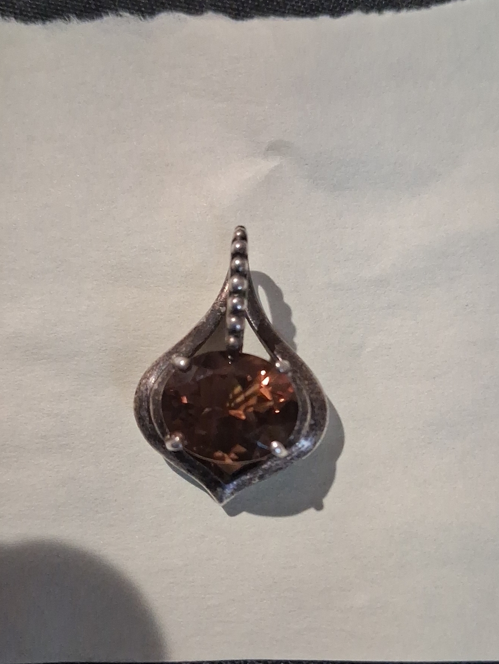 .925 Silver & Smokey Quartz Necklace Pendent.Stamped .925